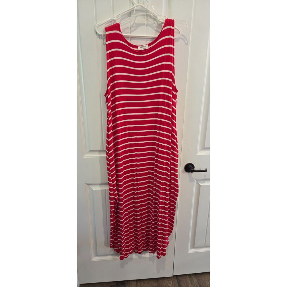Zenana 2X Red White Striped Sleeveless Maxi Dress Pockets Plus Size